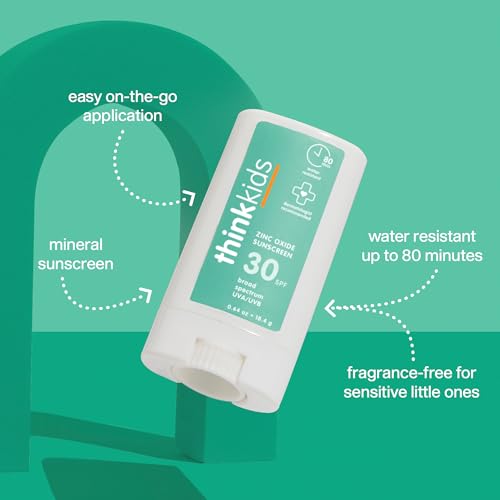 Thinkkids Mineral Sunscreen Stick SPF 30, 0.64 Oz, Vegan & Water Resistant