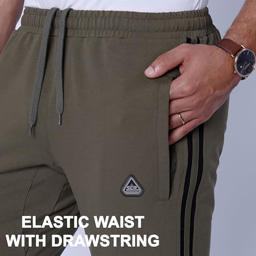 SCR SPORTSWEAR Mens Tall Sweatpants - Luxury Men's Athletic, Training, Yoga, Work Out or Casual Travel Pants with Zipper Pockets - 32Wx33L Sweatpants for Tall Men (Khaki Green) 916Z