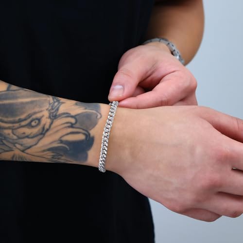 Nuragold 10k Real White Gold Miami Cuban Link 5.5mm Chain Italian Bracelet - 8.5"