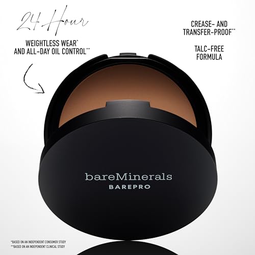 bareMinerals Barepro 24HR Skin-Perfecting Powder Foundation, Matte Pressed Powder Foundation Full Coverage with Plant-Based Squalene, Oil Control, Vegan - Fair 15 Neutral