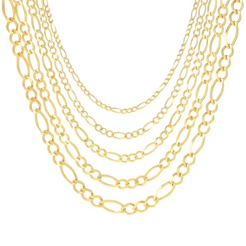 Nuragold 10K Real Yellow Gold Figaro Solid Link Chain Necklace Men & Women - 24",2.25mm