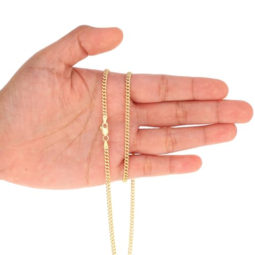 Nuragold 14k Real Yellow Gold Miami Cuban Lightweight Link 3mm Chain Necklace (16"-30") Italian Jewelry for Men & Women - 22"