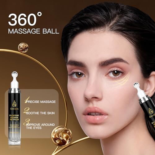 Caffeine Eye Cream, Under Eye Cream for Dark Circles and Puffiness, Eye Serum Anti-aging, Brightens, and Fine Lines, Eye Care Eye Roller Serum with 360° Massage Ball 20ML