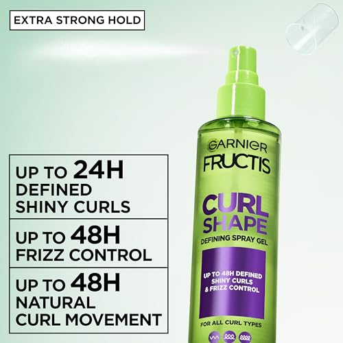 Garnier Fructis Style Curl Shape Defining Spray Hair Gel, Strong Hold Frizz Control for Curly, Wavy, and Coily Hair, Nourishing Formula, 8.5 fl oz, 3 Count (Packaging May Vary)