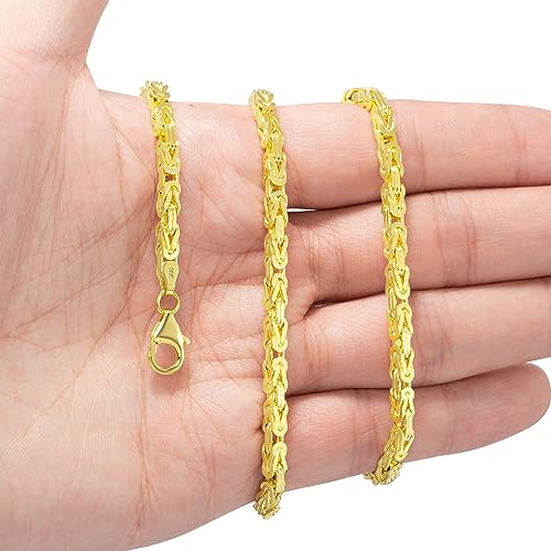 Nuragold 14k Real Yellow Gold Byzantine 3.5mm Solid Chain Mens Necklace - 24"