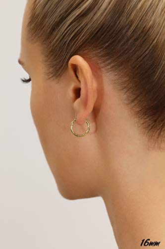14k Yellow Gold Hand Engraved Full Diamond-cut Round Hoop Earrings (16mm (0.63 inch))…