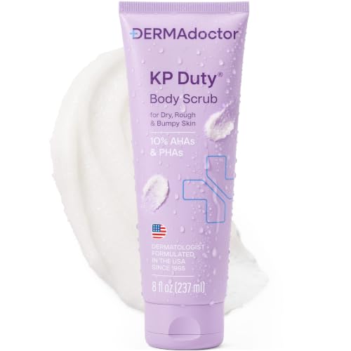 DERMAdoctor KP Bump Eraser Body Scrub with 10% AHAs + PHAs for Keratosis Pilaris, Dry, Rough, and Bumpy Skin, Dermatologist Formulated Exfoliating Body Scrub with Glycolic and Lactic acids - 8 Fl oz