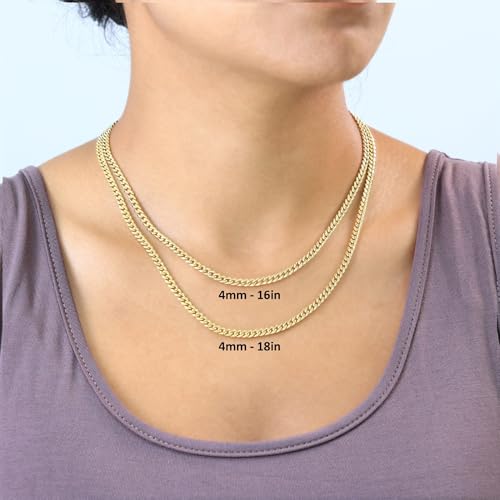 Nuragold 14k Real Yellow Gold Miami Cuban Lightweight Link 4mm Chain Necklace (16"-30") Italian Jewelry for Men & Women - 22"