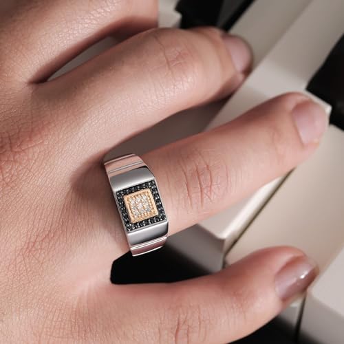 Gem Stone King Men's Ring In 10K Yellow Gold and 925 Sterling Silver 2 Tone Jewelry Gift For Men Dad | Available In Size 9, 10, 11, 12, 13