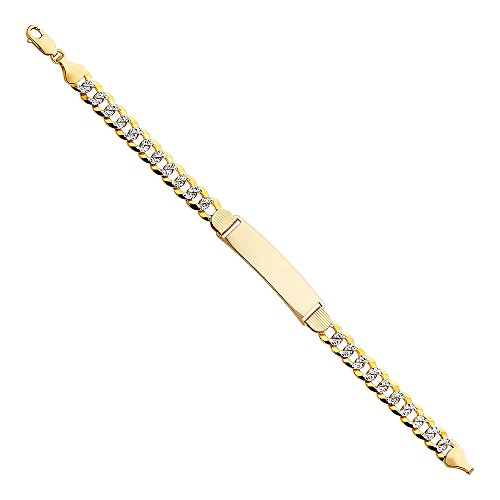 14k REAL Yellow Gold Men's Cuban White Pave ID Bracelet - 8.5"