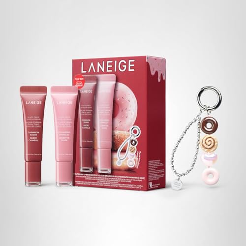 LANEIGE Glaze Craze Donut Delight Lip Serum Duo | Laneige Hydrating Tinted Lip Serums & Donut Keychain | K-Beauty Set for Glossy, Plump Lips