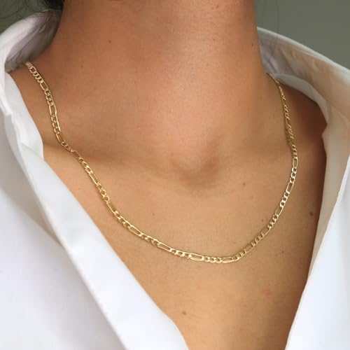 Nuragold 14k Real Yellow Gold Figaro Link 2.5mm Chain Necklace (16"-26") - 26"