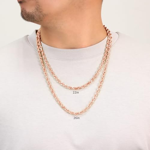 Nuragold 14k Real Rose Gold 6mm Rope Chain Diamond Cut Necklace (18"-30") - 30"