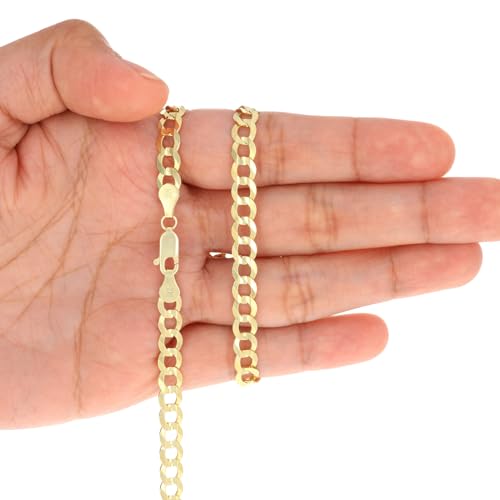 Nuragold 14K Real Yellow Gold Cuban Curb Solid Italian Link Chain Bracelet - 8",6mm