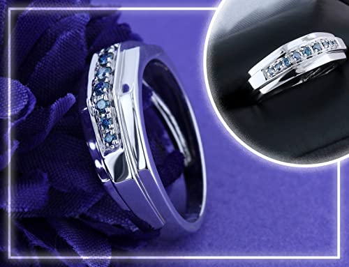 Dazzlingrock Collection 0.25 Carat Sterling Silver Round Blue Real Diamond Mens Wedding Anniversary Band, Size 9.5