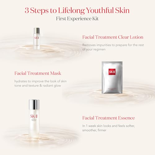 SK-II First Experience Skin Care Set - Gift Set Includes Treatment Face Masks, Facial Essence & Face Toner - Helps Improve Dryness, Refine Skin Texture & Reduce Fine Lines & Wrinkles (4 Count)
