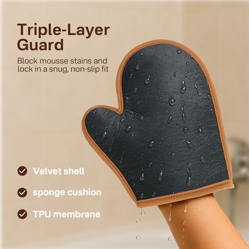 Self Tanner Mitt, Self Tanning Mitt Applicator, Sunning Tanning Gloves for Self Tan Lotion, Tan Applicator Set, Streak-Free Smooth Even Finish, Self Tanner Mitt for Mousse Spray, 2 Pack