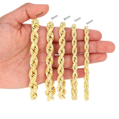 Nuragold 10K Real Yellow Gold Rope Chain Diamond Cut Necklace Men & Women - 6mm,26"