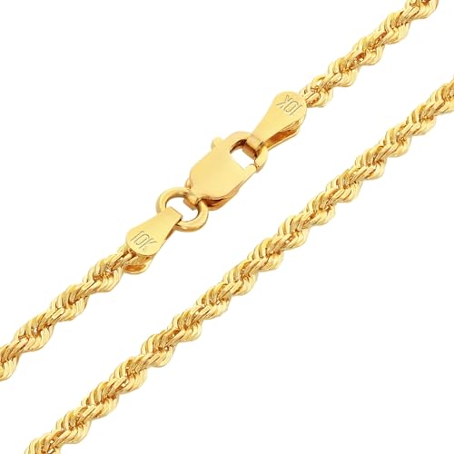 Nuragold 10k Real Yellow Gold Rope Chain 2.5mm Diamond Cut Italian Necklace - 24"