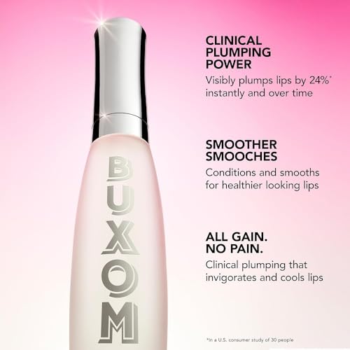Buxom Plump Shot Peptide Lip Serum - Lip Plumper Gloss for Women with Peptides, Hyaluronic Acid & Glycerin - Volumizing Makeup for Fuller, Smoother Pout - Clear (0.14 oz)