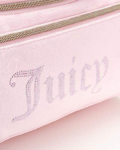 Juicy Couture Pink Makeup Bag Cosmetics Organizer Travel Essentials Hanging Duffel Velour Rhinestones
