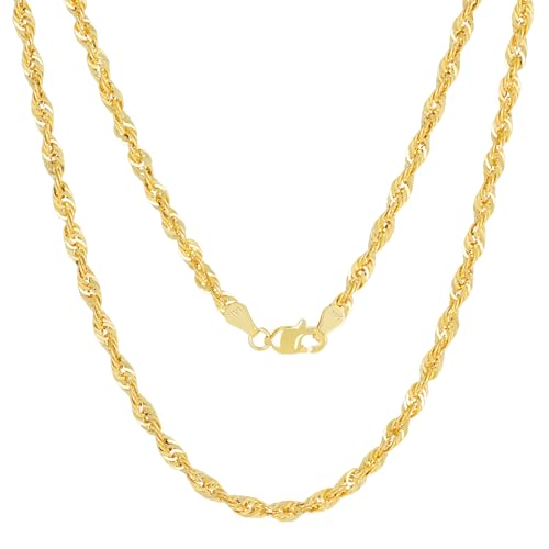 Nuragold 14k Real Yellow Gold 3.5mm Rope Chain Lightweight Necklace 16"-30" - 22"