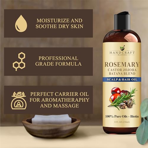 Handcraft Blends Rosemary Oil for Hair 8 Fl Oz | Nourishing Hair Oil | 100% Pure and Natural | Rosemary, Castor, Jojoba, and Batana Oils & Biotin | Carrier Oil