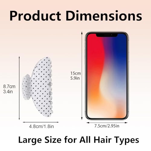 2 Acetate Hair Claw Clip for Women, 3.8-Inch Black and White Polka Dot Big Hair Clips Strong Hold No Slip Claw Clips for Thick or Thin Hair