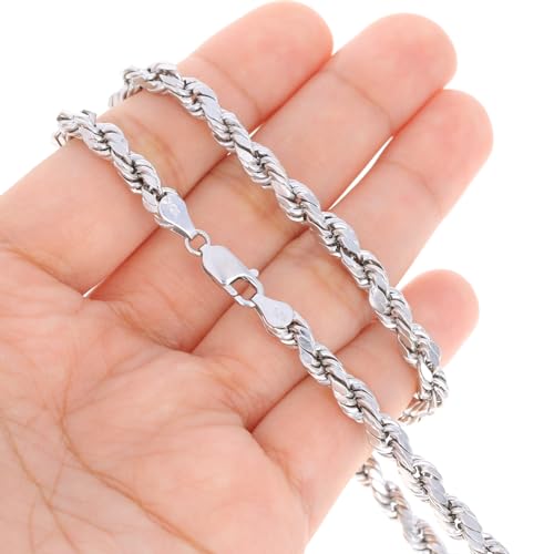Nuragold 10K Real White Gold Rope Chain Diamond Cut Necklace (1.5mm-7mm) - 26",5mm