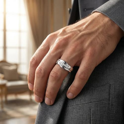 P3 POMPEII3 Pompeii Mens Cut Diamond Wedding Ring 1/6cttw 10K White Gold High Polished Channel Set - Size 11
