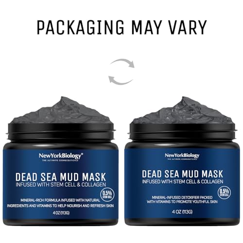 New York Biology Dead Sea Mud Mask for Face, Body | with Stem Cell and Collagen | Spa Quality Pore Refiner for Oily Skin | Natural Skincare for Women, Men | Tighten Skin | 4 oz