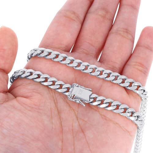 Nuragold 10k Real White Gold Miami Cuban Link 6.5mm Chain Mens Bracelet - 8"