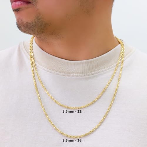 Nuragold 14k Real Yellow Gold 3.5mm Rope Chain Lightweight Necklace 16"-30" - 22"