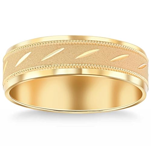 P3 POMPEII3 Pompeii Mens 10k Yellow Gold 6MM Brushed Carved Wedding Band Comfort Fit Ring - Size 8.5