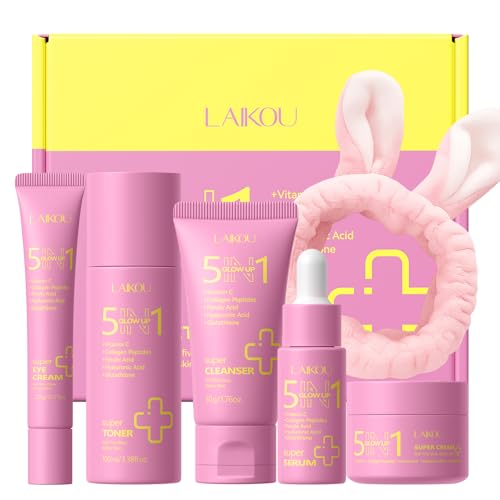 LAIKOU 5 in 1 Skin Care Set, Glow up Gift Set for Women, Skincare Gift Set