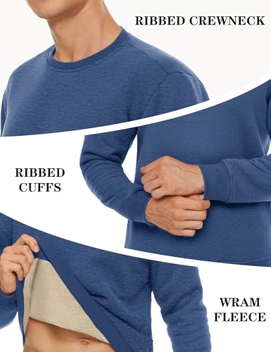 TACVASEN Sherpa Lined Sweatshirt Men Crew Neck Sweatshirt Warm Winter Fleece Lined Shirts Soft Thick Heavyweight Sweatshirts Blue grey