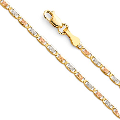14k REAL Tri Color Gold Solid Men's 4mm Diamond Cut Chain Bracelet with Lobster Claw Clasp - 7.5"