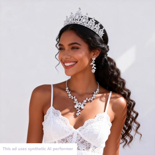Kamirola Silver Tiaras and Crowns for Women,Tiaras Earrings Necklace