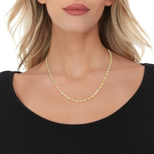 Floreo 14k Tri-Color Gold 3.5mm Solid Diamond Cut Valentino Chain Necklace 18 Inch