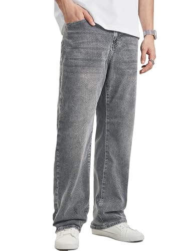 JMIERR Mens Denim Baggy Jeans Relaxed Fit Work Pants for Men Outdoor Casual Quiet Luxury Pants, L, Gray