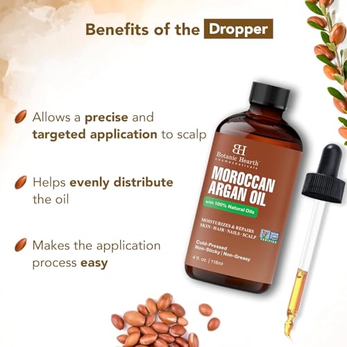 Botanic Hearth Argan Hair Oil for Adult Hydration, Nourishing, Strengthening, Curly, Frizzy, Dry, Damaged Hair, Non-GMO Verified, 4 fl oz, 1 Count