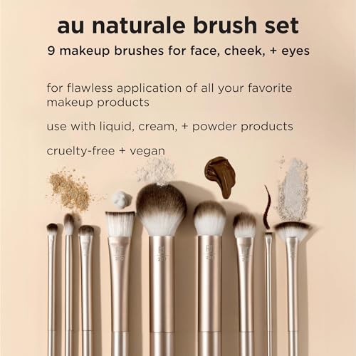 Real Techniques Au Naturale 9 Piece Makeup Brush Set, For Liquid, Cream, & Powder Foundation, Eyeshadow, Blush, & Contour, Premium Quality Face Brushes, Gift Set, Cruelty-Free
