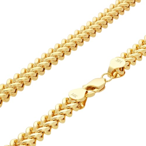 Nuragold 14K Real Yellow Gold 5mm Franco Box Wheat Chain Mens Wide Necklace - 26"