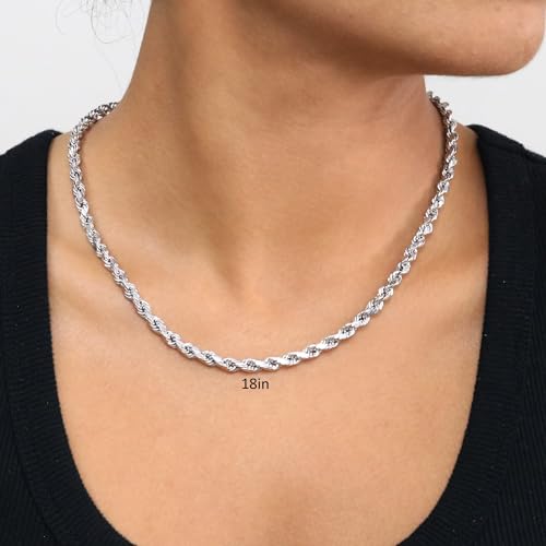 Nuragold 10K Real White Gold Rope Chain Diamond Cut Necklace (1.5mm-7mm) - 26",5mm