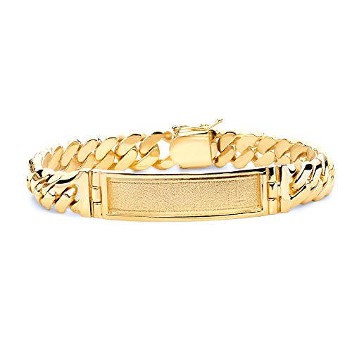 The World Jewelry Center 14k REAL Yellow Gold Solid Link ID Bracelet - 8.5"