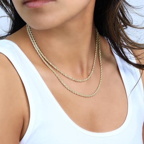 Nuragold 14k Real Yellow Gold Rope Chain Solid Diamond Cut Necklace - 2.5mm - 20"