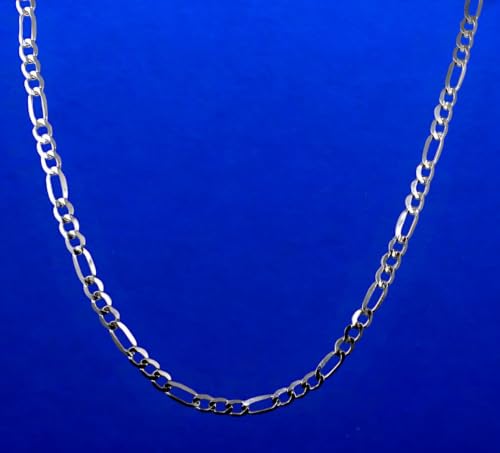 14K White Gold SOLID Figaro Necklace Bracelet Chain Real Gold Men Women Jewelry 3.7g | 4mm | 7 Inches | MADE IN ITALY