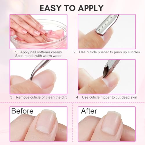 Makartt 3 Pcs Pink Cuticle Nipper Set, Stainless Steel Pusher & Scraper