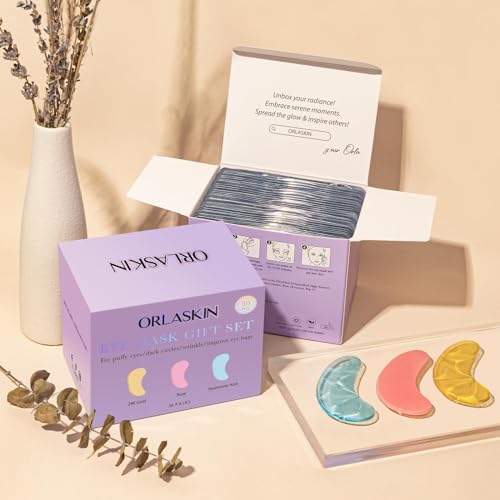 ORLASKIN Eye Patches Under Eye Mask Skincare Hyaluronic Acid Under Eye Patches for Teen Girls Puffy Eyes and Dark Circles 24k Gold,Hyaluronic Acid,Rose,Eye Mask Pads Bag Treatment Skin Care(30Pairs)