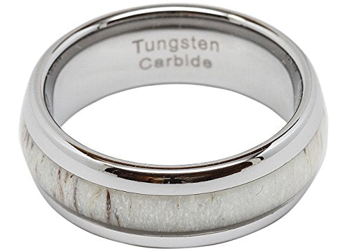 100S JEWELRY Tungsten Ring For Men Women Wedding Band Deer Antler Inlaid Dome Shape Size 6-16 (12)